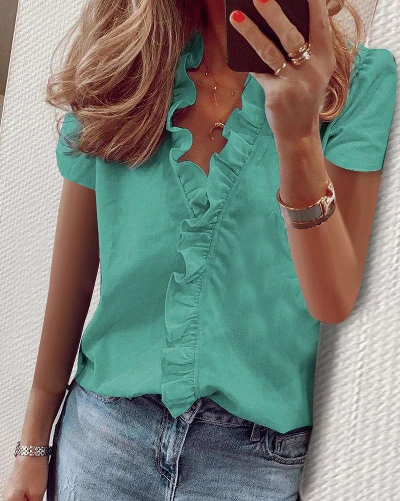 Popular Comfortable Women's Long Sleeve Ruffle Blouse