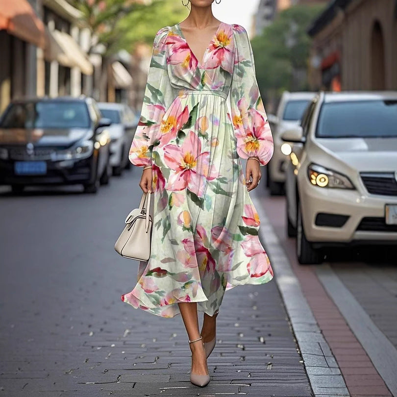 Women's Floral Series Pattern Printing Casual V Dress