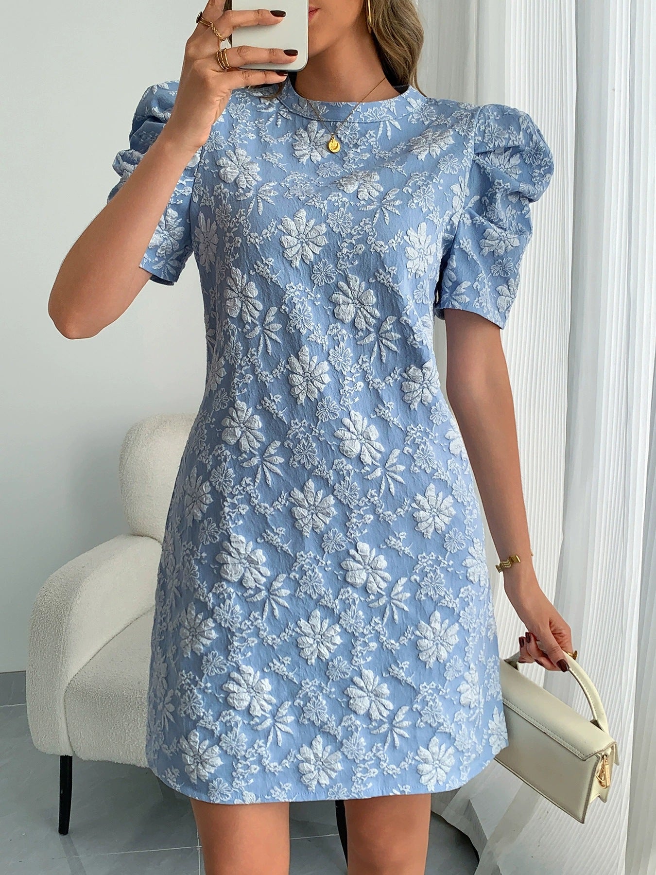Summer Daisy Embossed Dress Fishtail Sleeve Skirt
