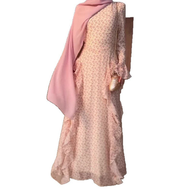 Women's Long Sleeve Elegant Ruffled Floral Dress