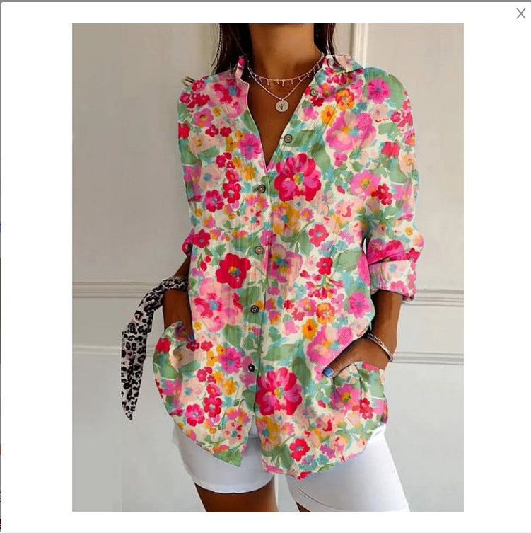 Women's Digital Printing Abstract Pattern Long-sleeved To Figure Blouse