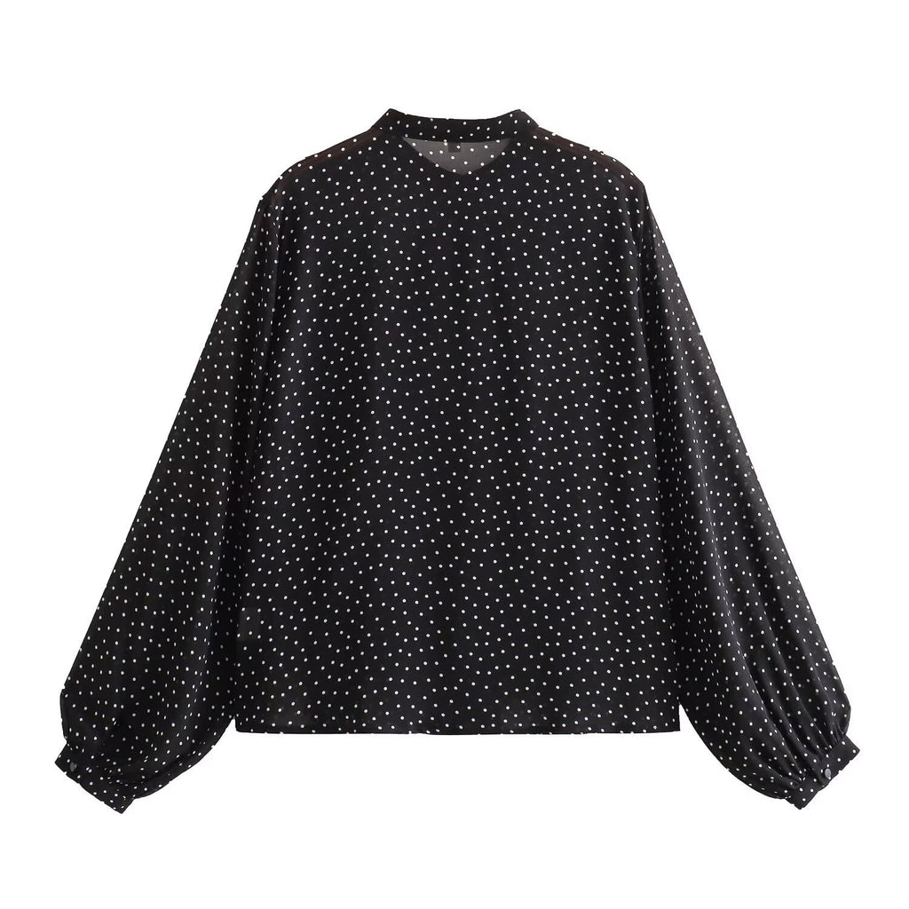 Women's Spring Laminated Decoration Polka Dot Printing Loose Blouse