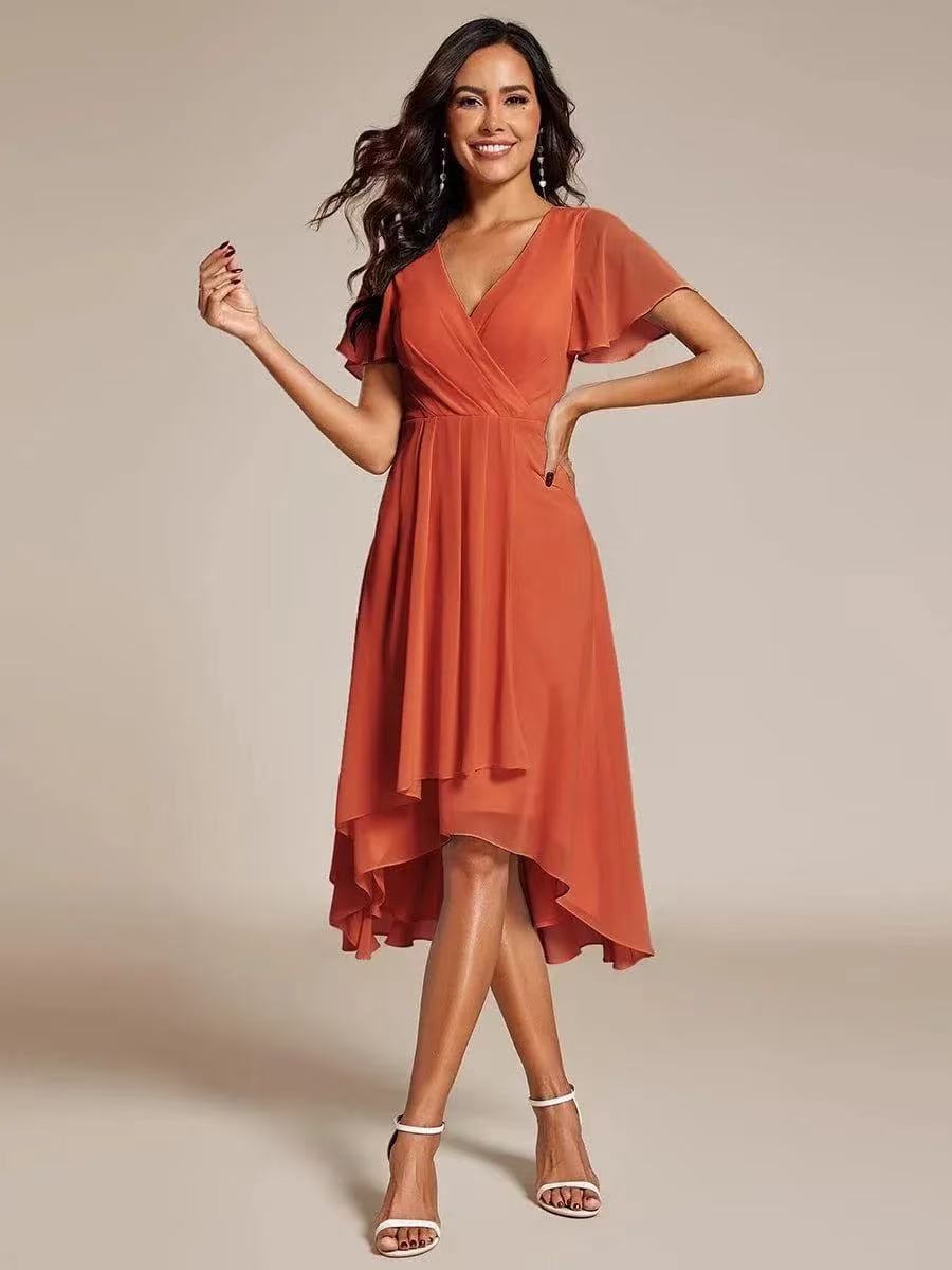 Summer Solid Color Ruffle Sleeve Chiffon Dress