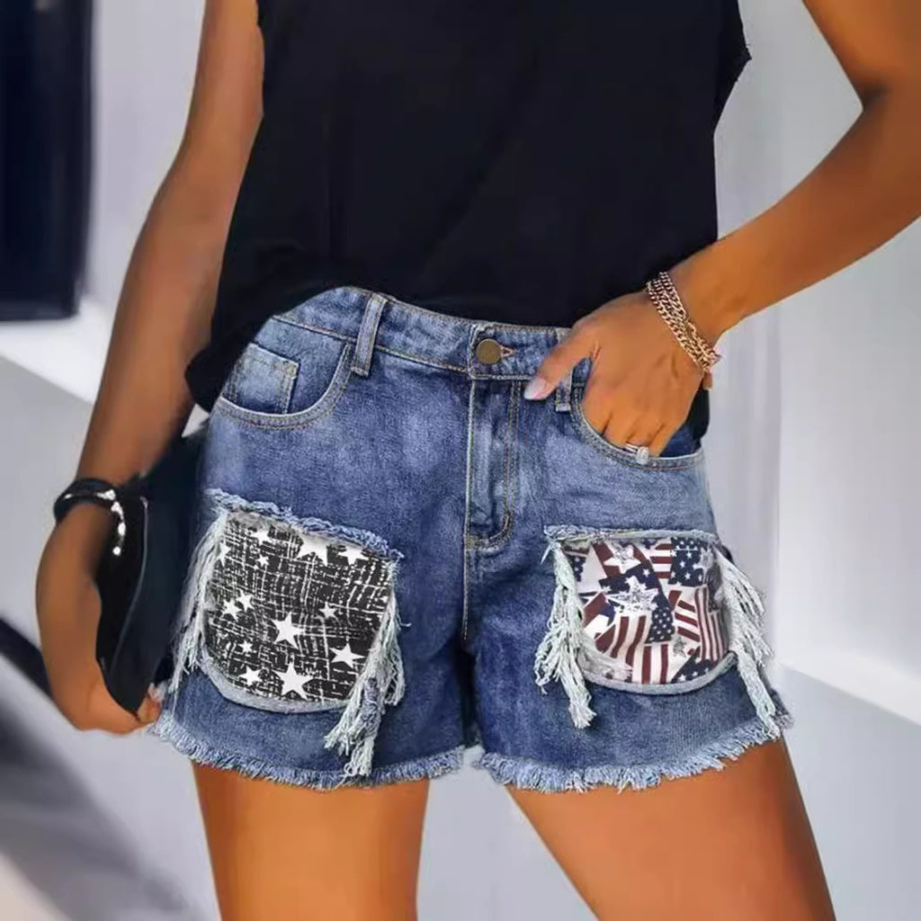 Women's Hole Patch Fried Snowflake Denim For Women's Jeans