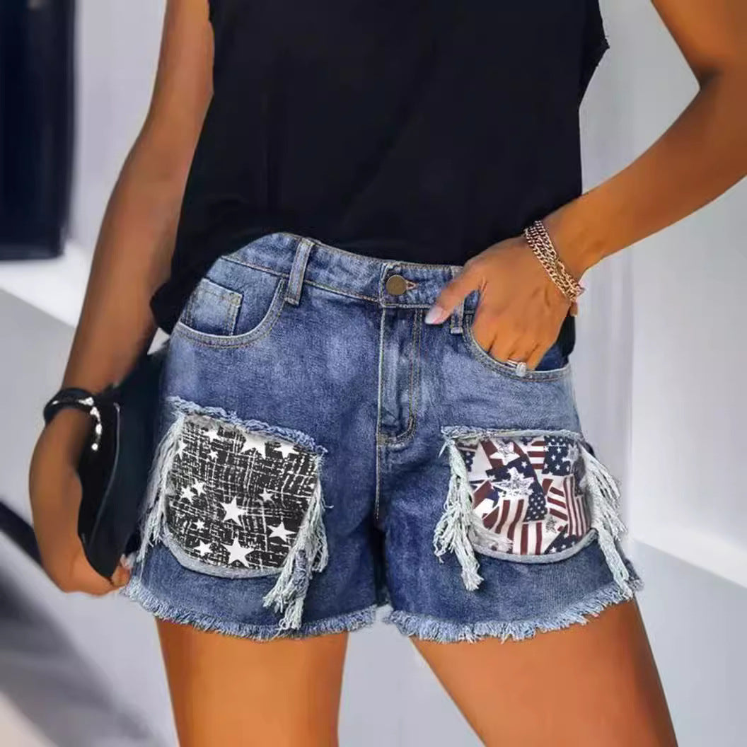 Women's Hole Patch Fried Snowflake Denim For Women's Jeans