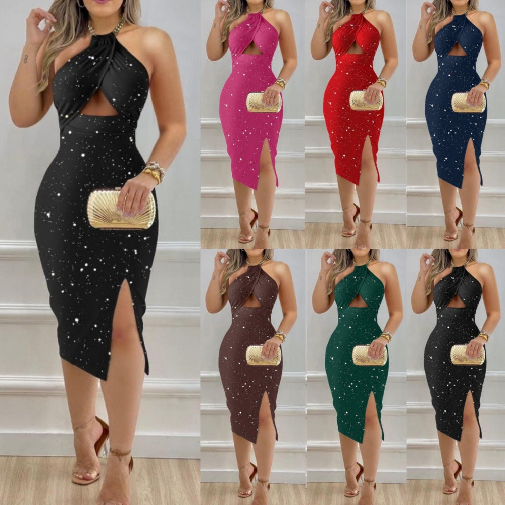 Women's Summer Fashion Halter Hollow Sheath Sexy Dress