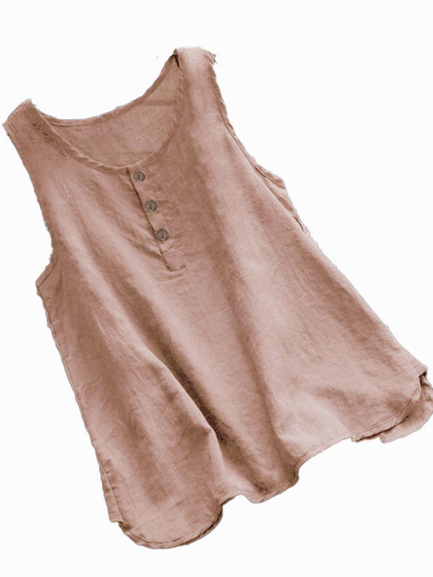 Women's Solid Color Round Neck Loose Casual Cotton Vests