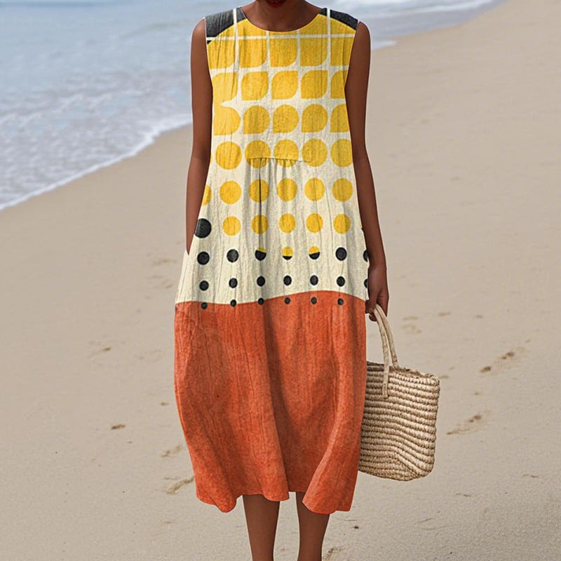 Women's Printed Round Neck Pullover Fashion Casual Dress