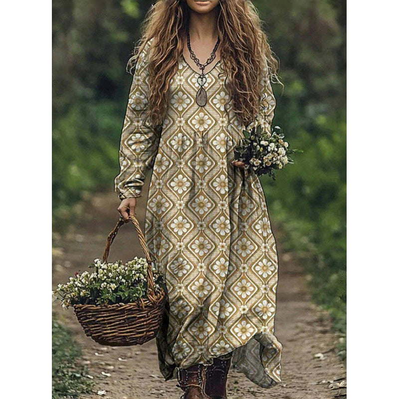 Durable Fashion Beautiful Autumn Vintage Printed Dress