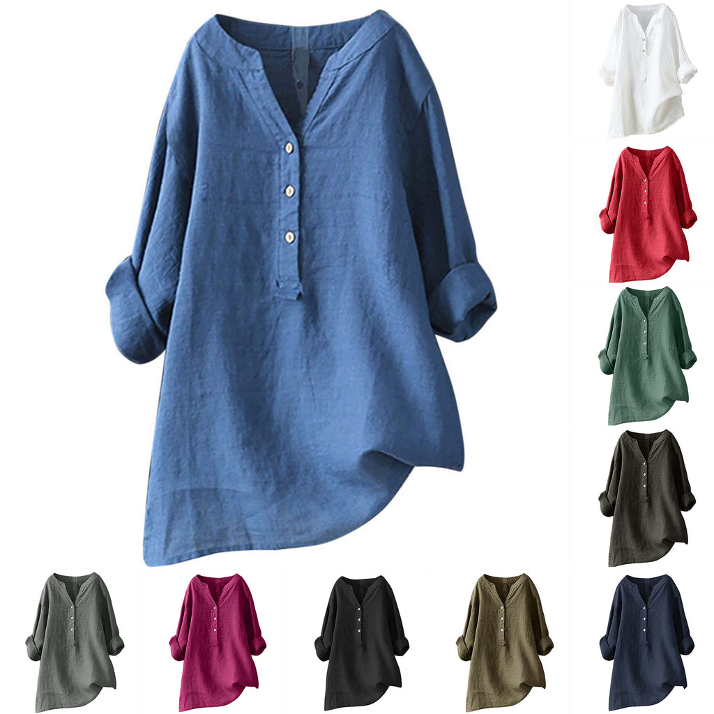 Women's Color Stand Collar Button Long Sleeve Tops