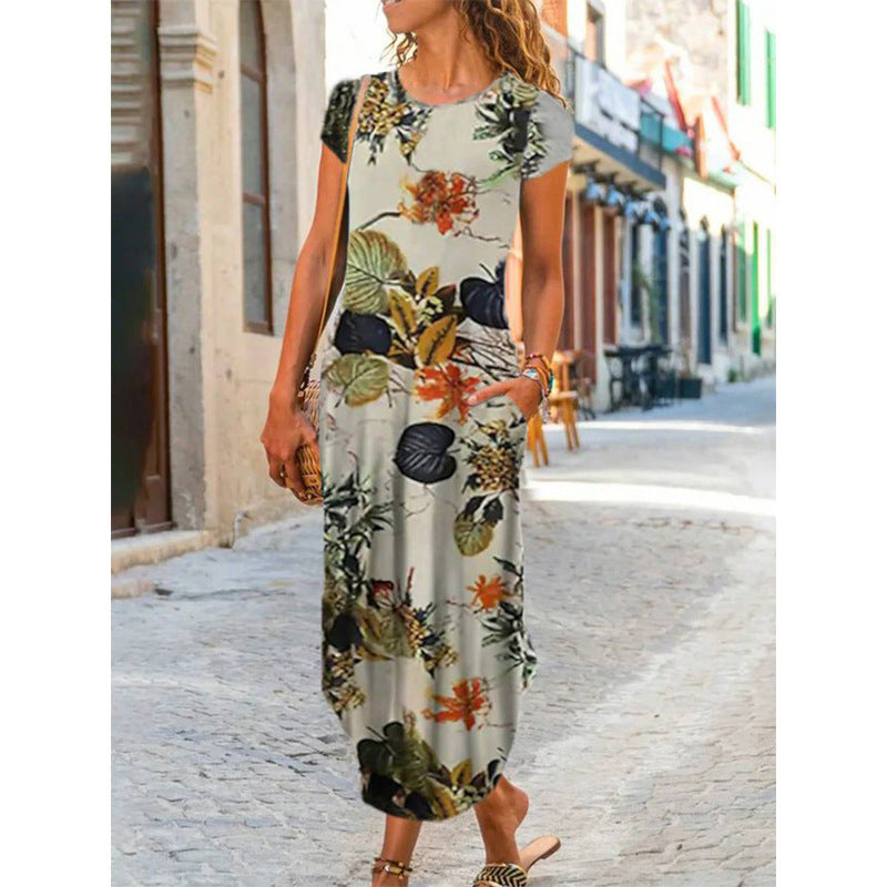 Women's Round Neck Sleeve Trendy Printed With Shorts