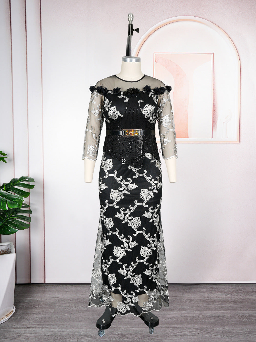 Women's African Lace Slim Fit Patchwork Hip Plus Size