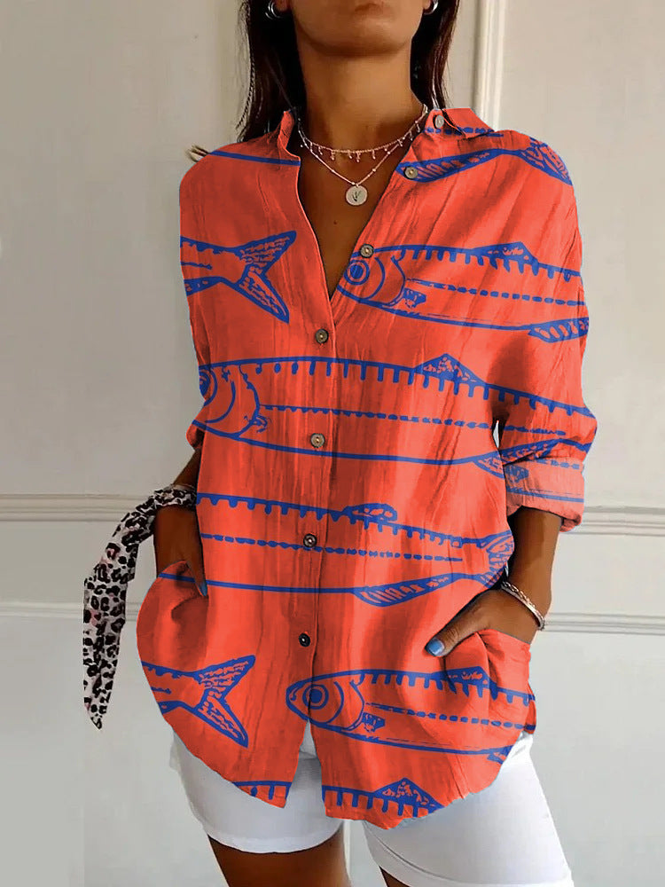 Women's Shirt Summer Trendy Printed Floral Sleeve Pattern Blouse