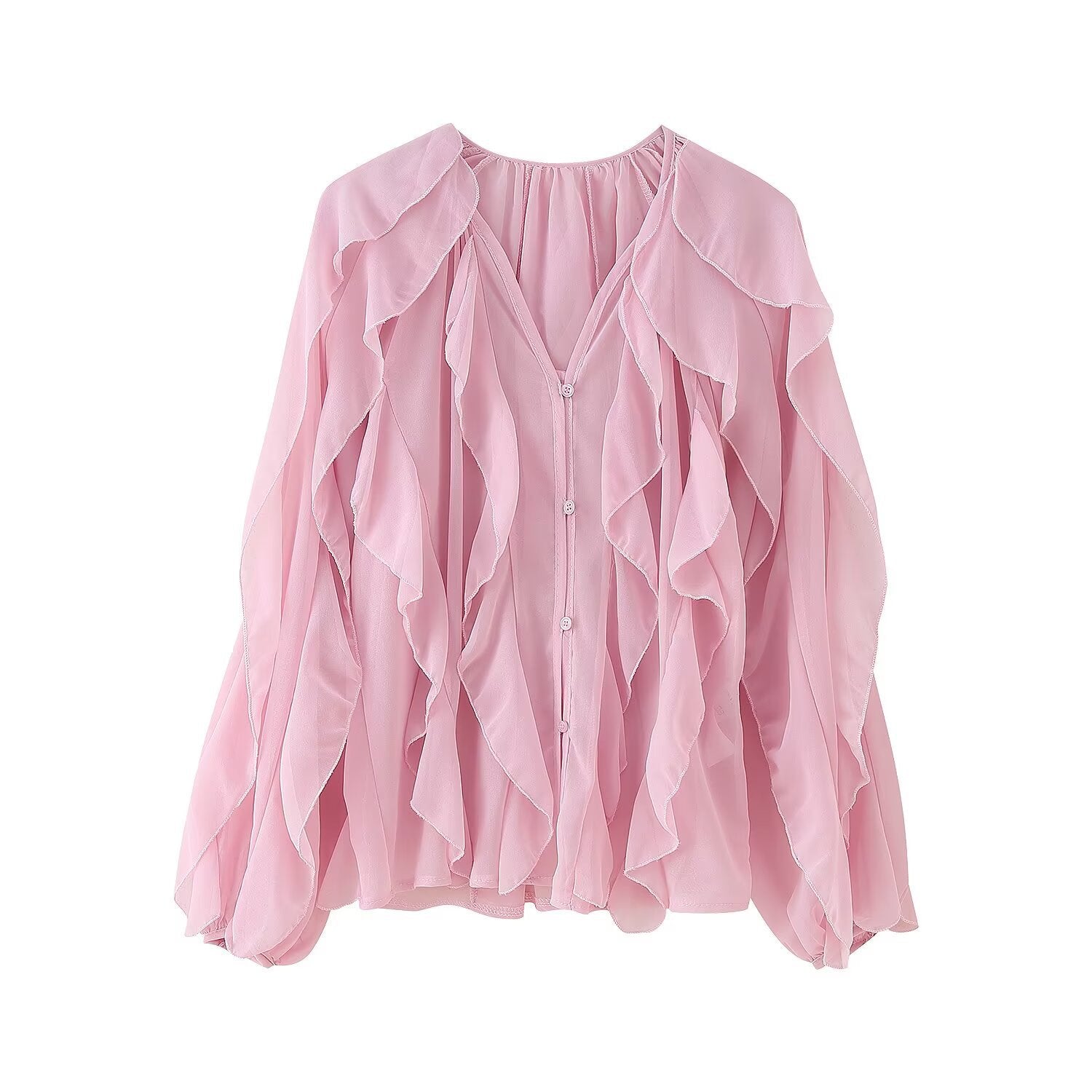 Women's Collar Laminated Decoration Shirt Long Sleeve Blouse