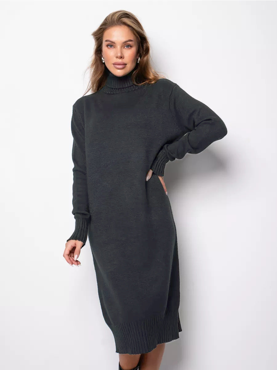 Women's Turtleneck Knitting Loose Inner Wear Pure Color Slimming Dress