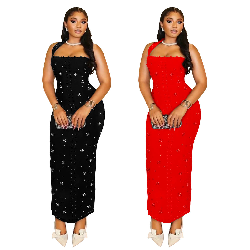 Women's Fashion Wear Halter Hot Rhinestone Bubble Beads Dress
