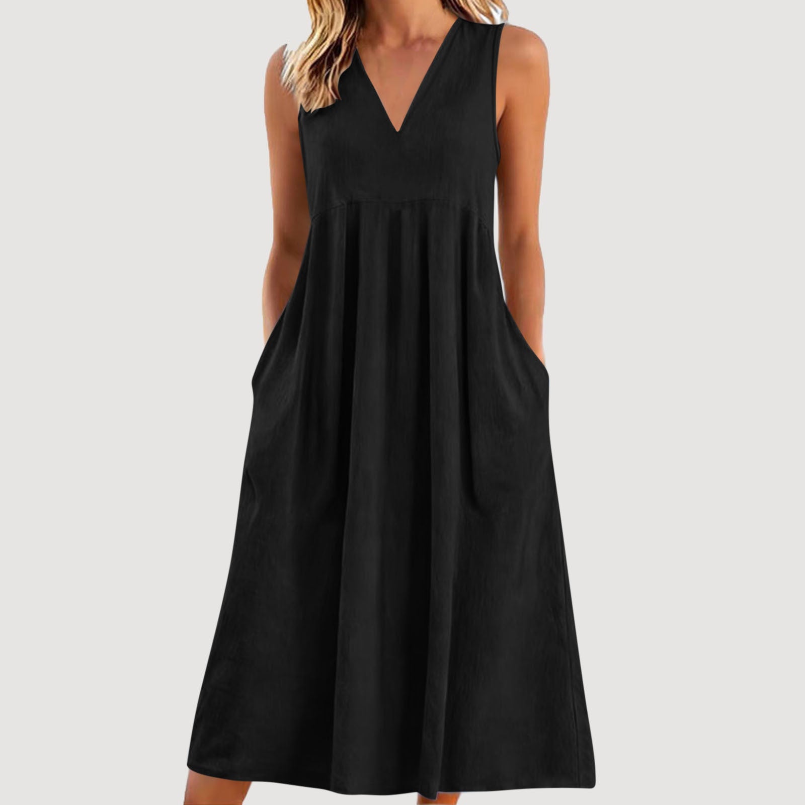 Women's Solid Color Pullover Sleeveless Cotton Linen Dress