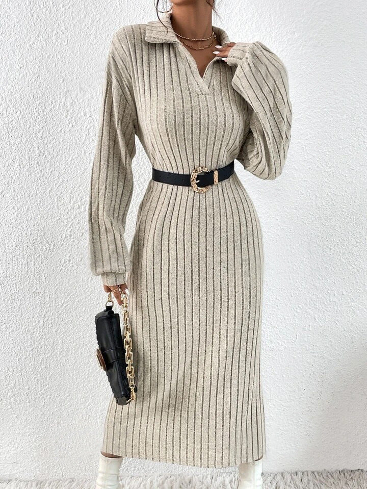 Women's Solid Color Drop Shoulder Slit Thigh No Belt Autumn Dress