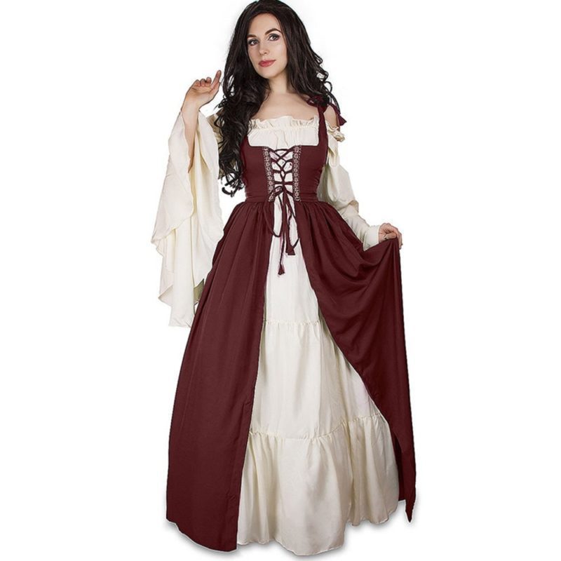 Square Collar Tied Waist Medieval Renaissance Dress
