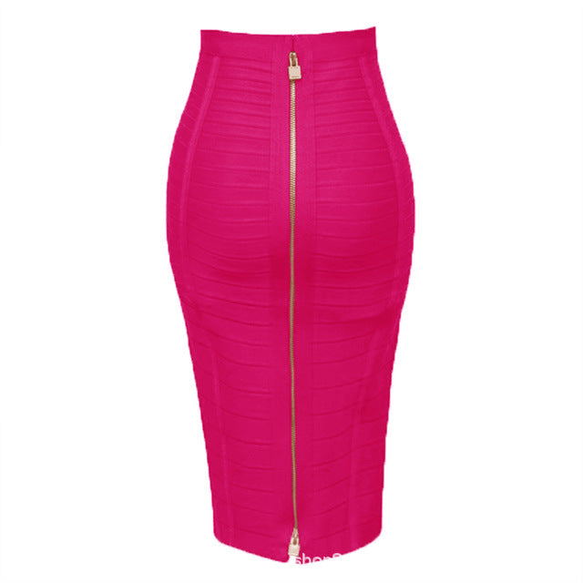 Color Bandage Striped Zipper Double Open Sexy High Waist Skirts
