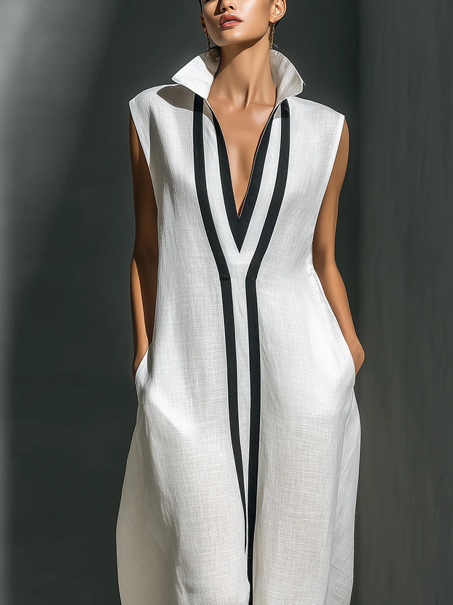 Women's Summer Sleeveless Cotton Linen Stand Collar Clothing