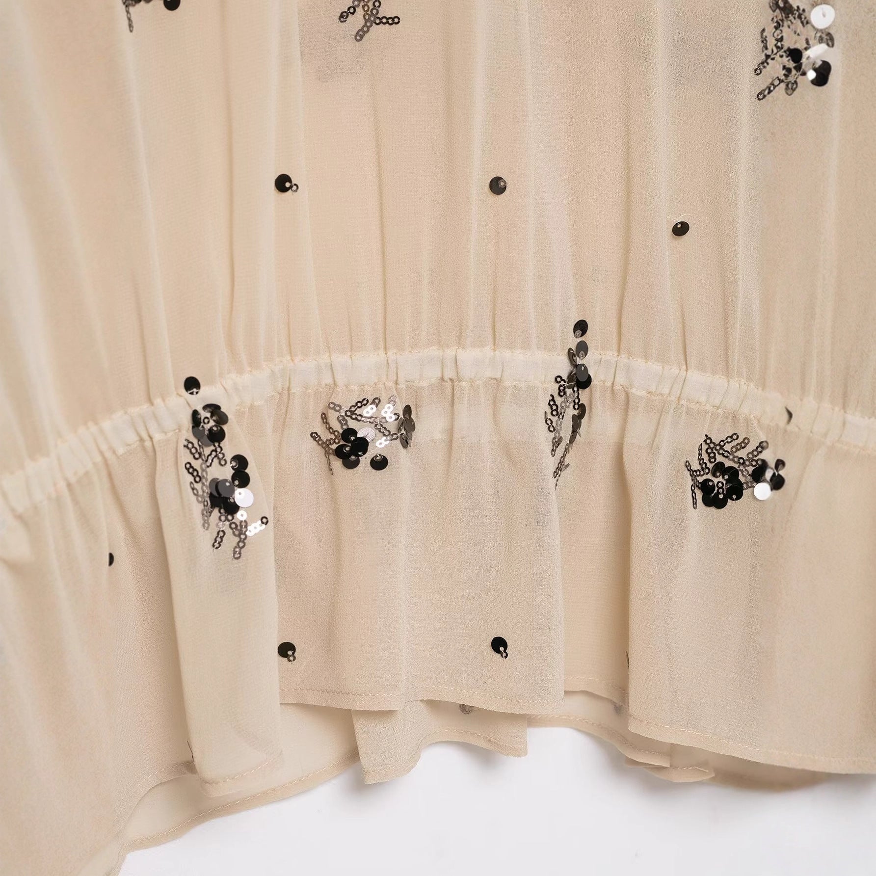Trendy Early Spring Sequin Translucent Shirt Blouse