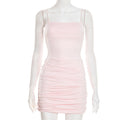 Women's Summer Solid Color Splicing Sling Backless Pleated Hip Skirts