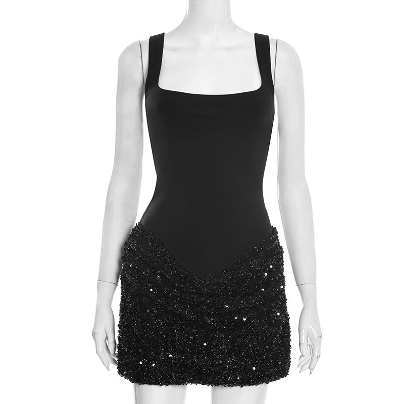 Women's Winter Slim Sleeveless Sexy Solid Color Strap Dress