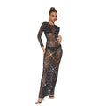 Women's Wear Pure Color Mesh Rhinestone Long Dress