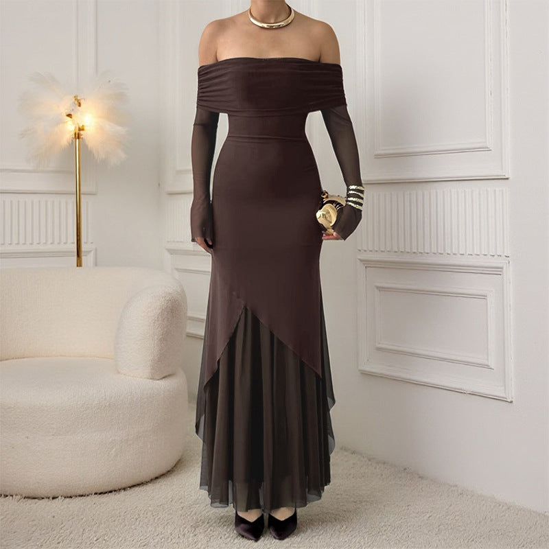 Versatile Autumn Swing Long Mesh Stitching Dress