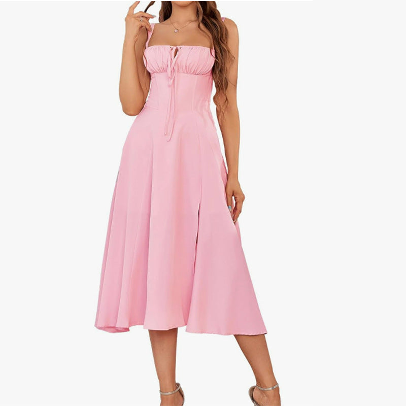 Summer Slimming Waist Fishbone Shaped Split Dress