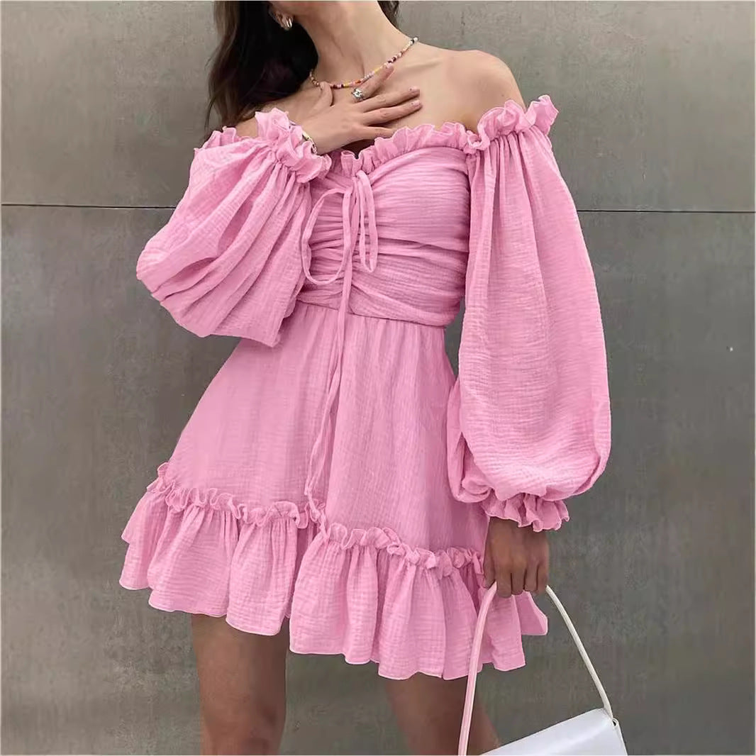 Women's Summer Long Sleeve Cold-shoulder Elegant Fresh Dress