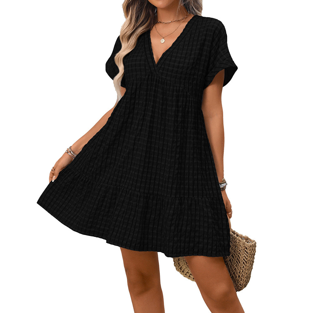 Women's Summer Loose Casual Elegant Short-sleeved Plaid Dress