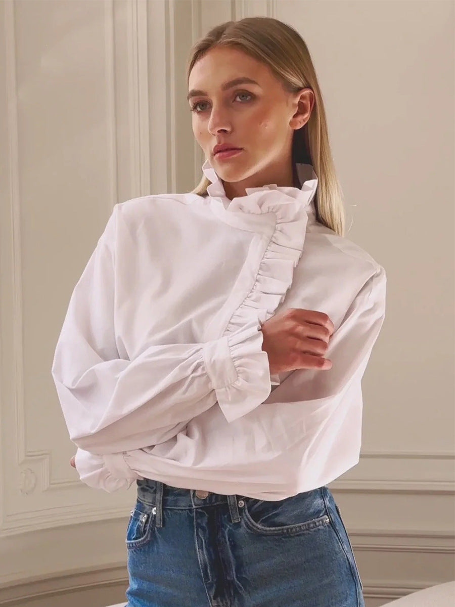 Diagonal Shirt Fashion Design Stand Collar Blouse