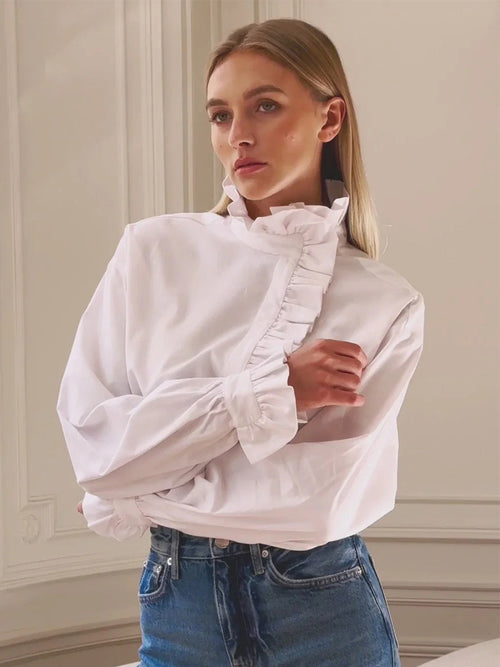 Diagonal Shirt Fashion Design Stand Collar Blouse