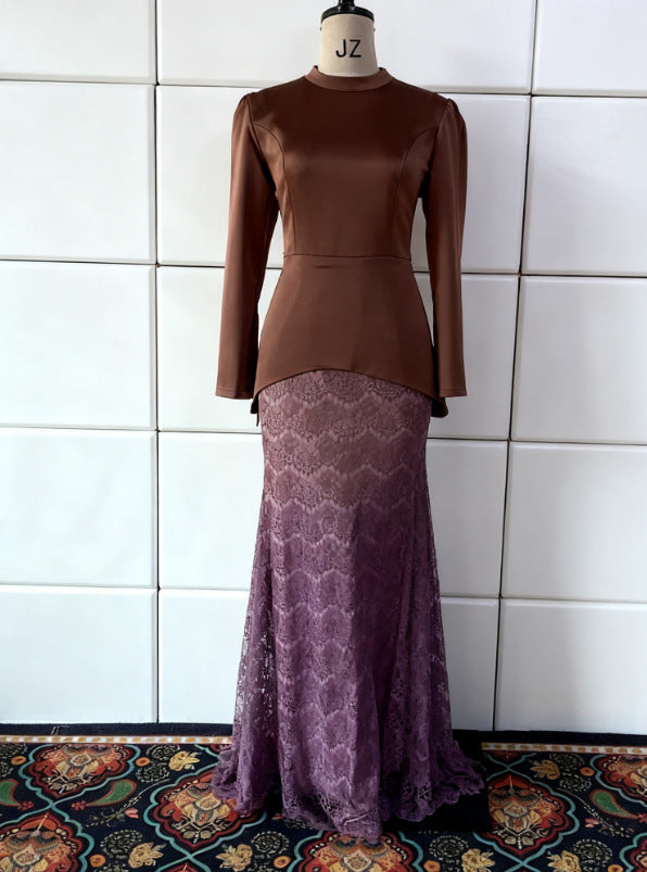 Attractive Autumn Fashion Temperament Printing Maxi Dress