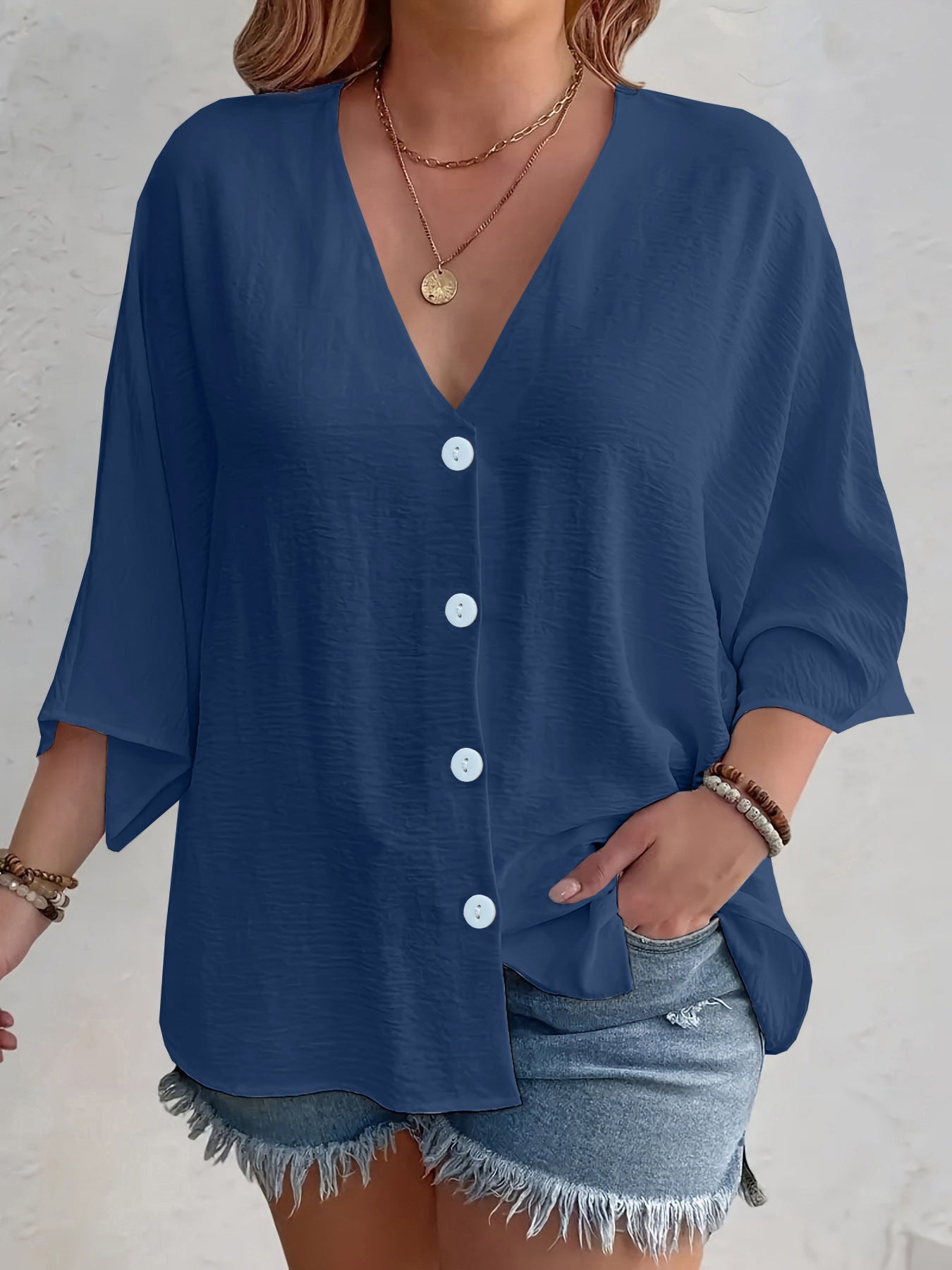 Women's Buttons Ice Silk Wrinkle Solid Color Clothing