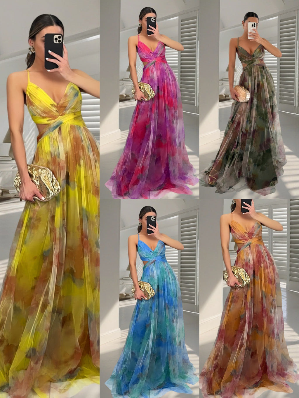 Popular Slouchy Mesh Printing Slip Vacation Dress