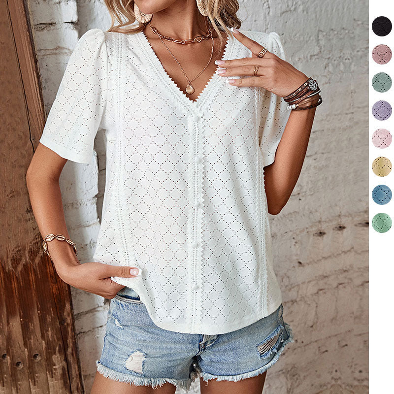 Women's Casual Lace Patchwork Pullover Shirt Blouse