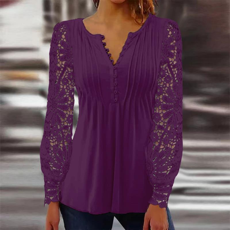 Pretty Women's Spring Fashion Lace Long-sleeved Women's T-shirt
