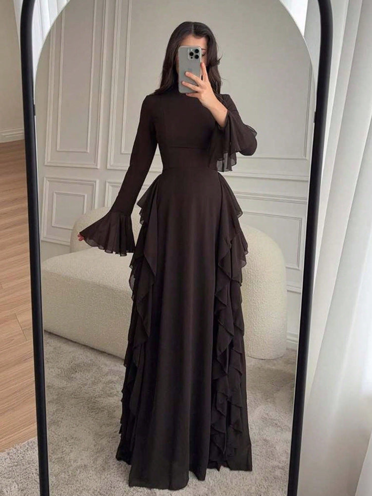 Women's Casual High Waist Pure Color Bell Dress