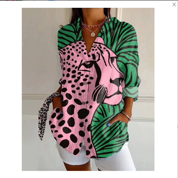 Women's Digital Printing Abstract Pattern Long-sleeved To Figure Blouse