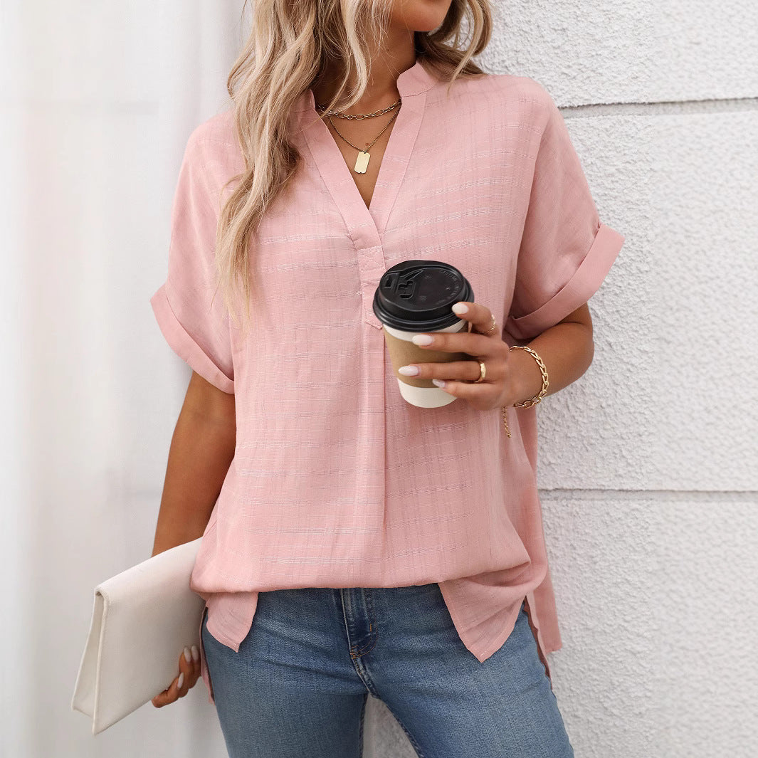 Women's Summer Sleeve Striped Loose Plaid Shirt Shorts
