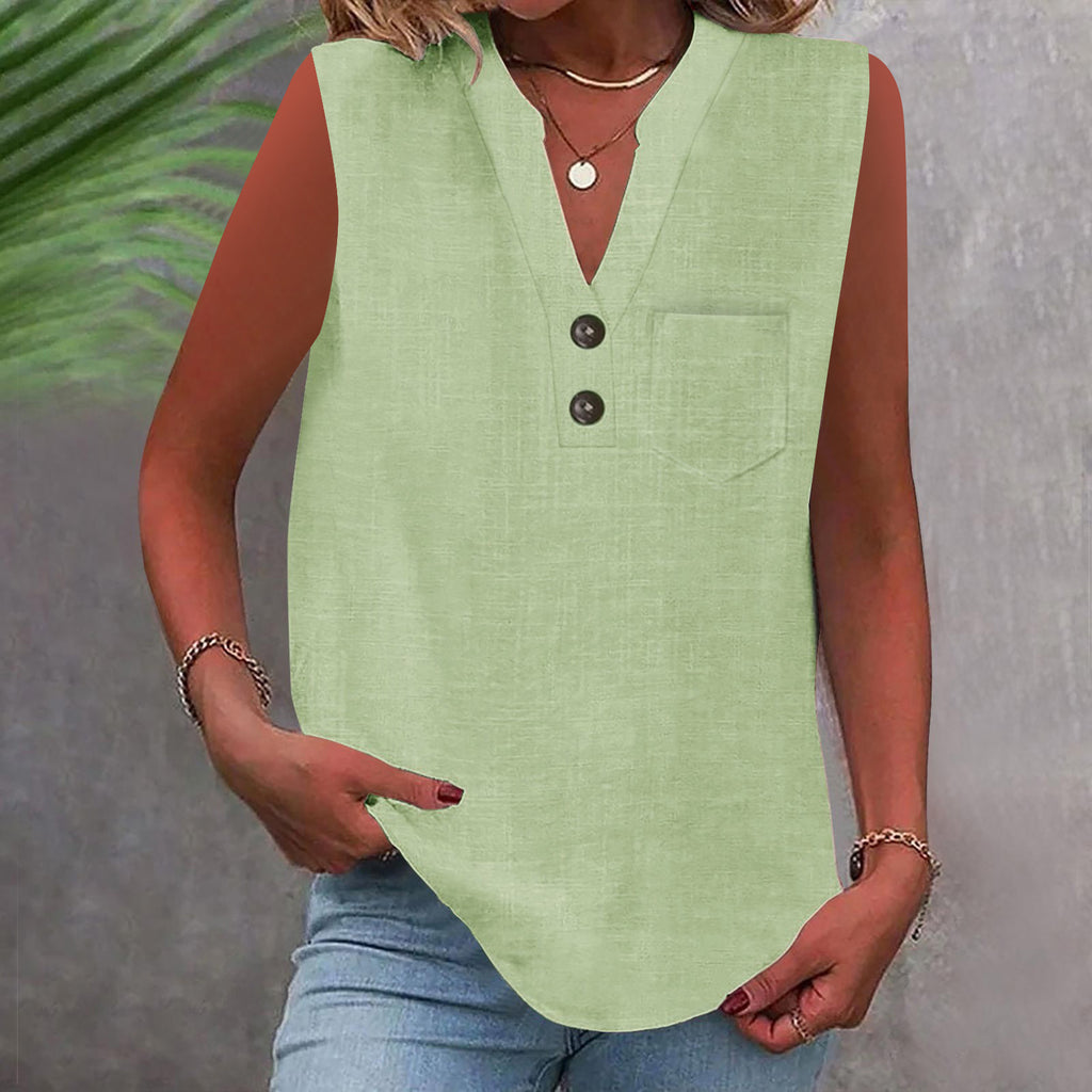 Women's Large Loose Slub Cotton Pocket Idle Tops