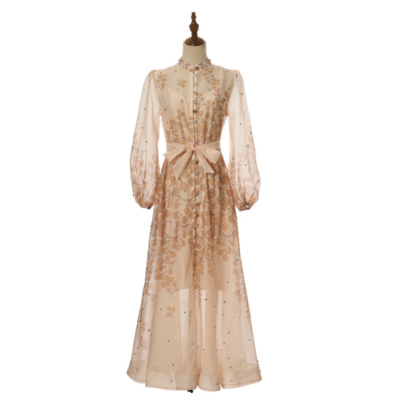 Women's Design Positioning Flower Diamond Long Wing Dress
