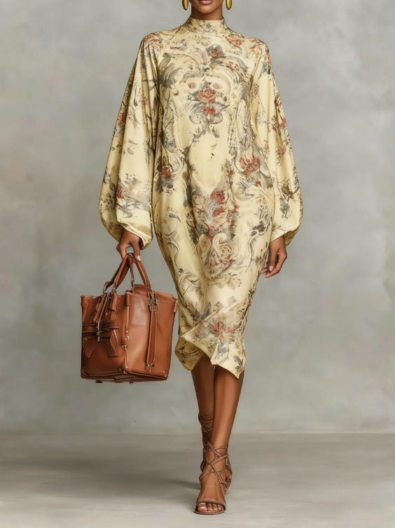 Trendy Autumn Digital Printing Fresh Retro Dress