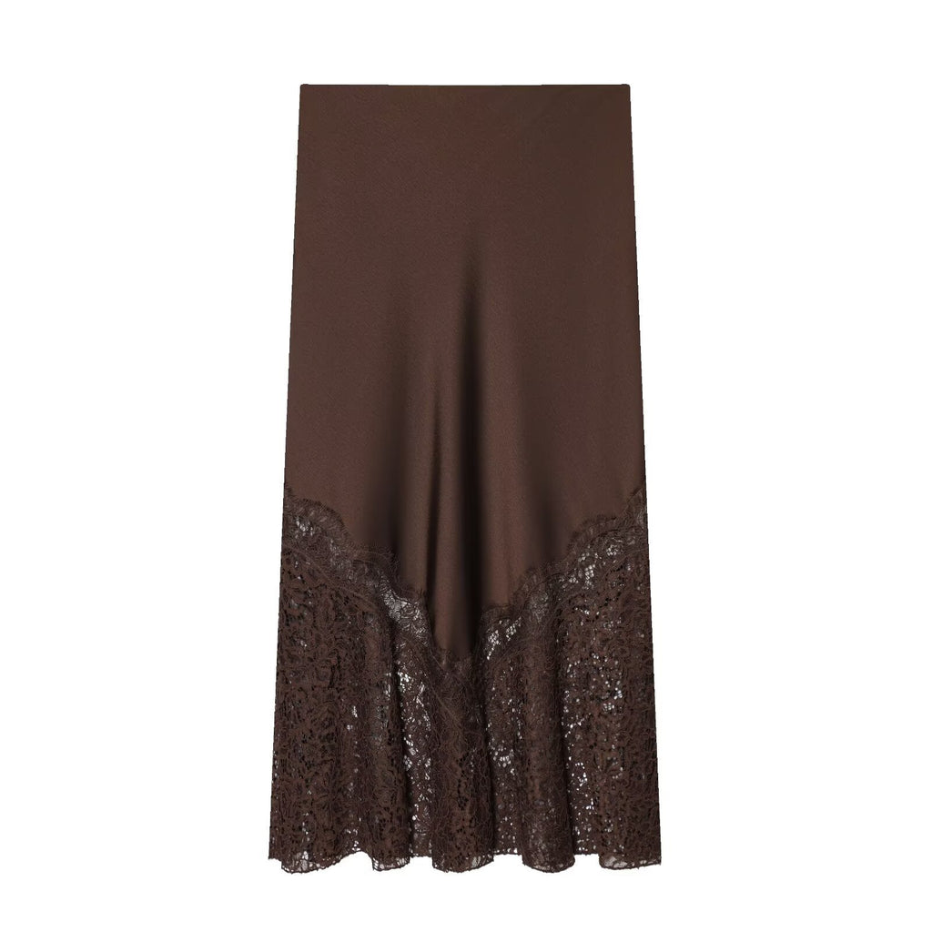 Elegant Women's Fashion Lace Silk Satin Skirt