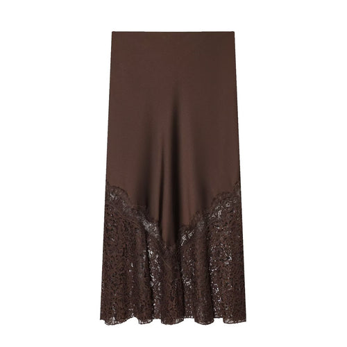 Elegant Women's Fashion Lace Silk Satin Skirt