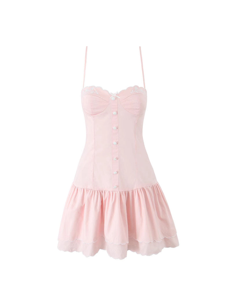 Women's Summer Solid Color Sexy Hot Embroidered Lace Dress