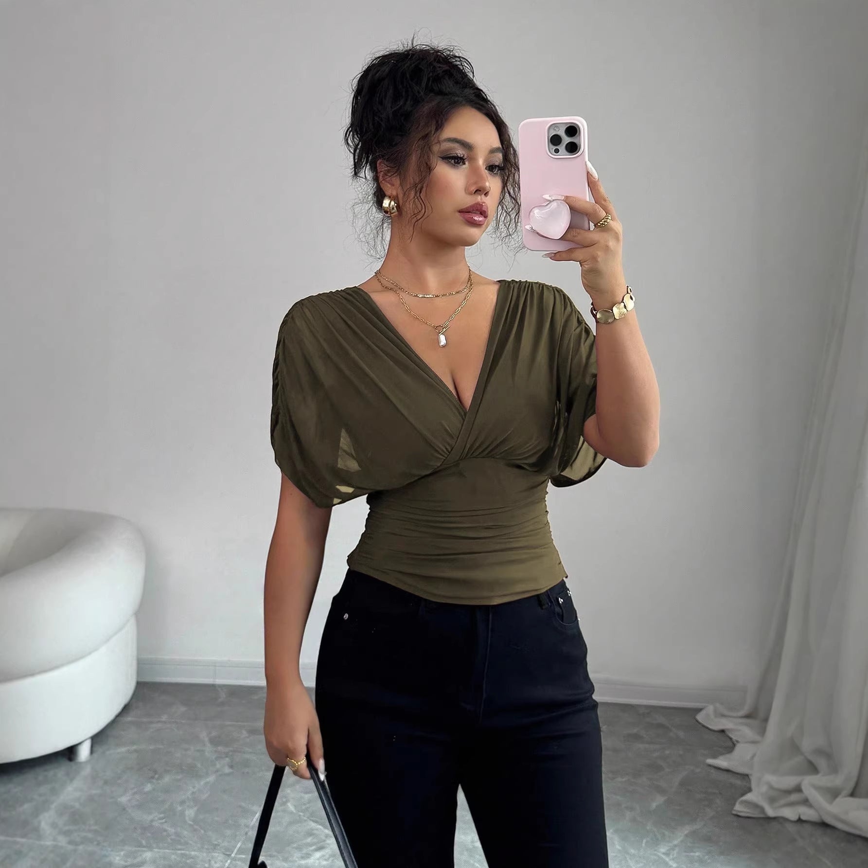 Women's Elegant Hot Solid Color Deep Flying Women's T-shirt